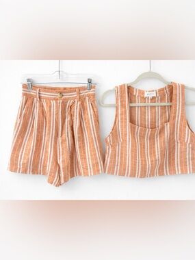 Mable Linen Blend Two Piece Set| Striped Shorts + Crop Top